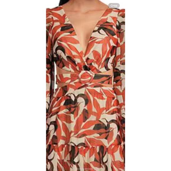 Gianni Bini Lillian Copper Palm Print Dress Womens 8 NWT Maxi Cut Out Fall - Picture 9 of 10
